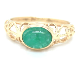 14kt Yellow gold cab Emerald Filigree ring