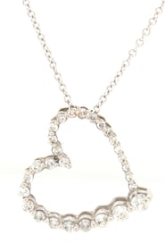 14kt White gold shared prong open heart pendant on chain