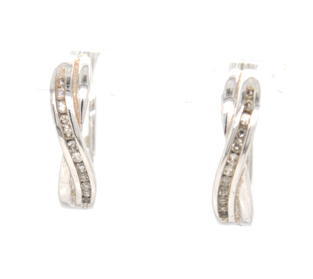 10kt White gold diamond crossover hoop earrings (1 of 5)