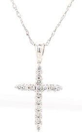 10kt White gold diamond cross pendant on chain necklace