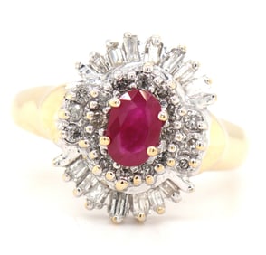14kt Yellow gold ruby and diamond cluster ring