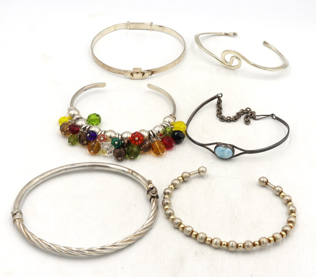 Vintage 925 sterling silver group lot of cuff bangles (1 of 5)
