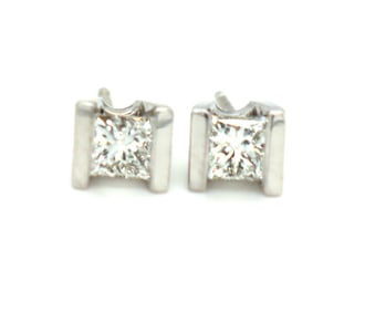 14kt White gold 0.40ctw princess cut diamond stud earrings