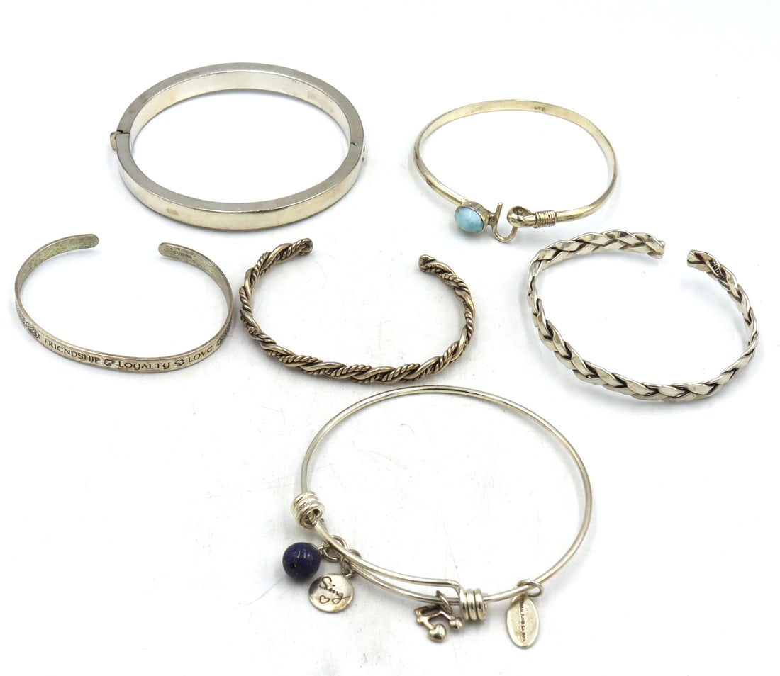 Group lot of 6 Vintage 925 sterling silver bangles (1 of 11)