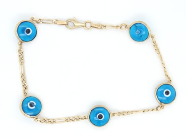 14kt Yellow gold Guardian eye link evil eye round bolo bracelet
