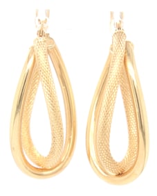 14kt Yellow gold oval 2 row earrings
