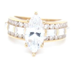 14kt Yellow gold marquise cubic zirconia halo ring
