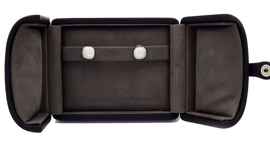 David Yurman 1.35ctw Pave Diamond Cushion Stud Earrings in 18K W/Box