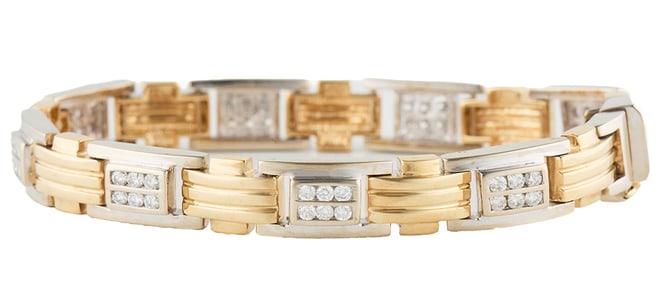 Gent’s 1.50ctw Diamond Channel Set Double Row Two Tone Bracelet in 14K