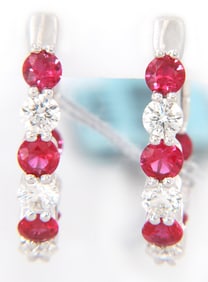 Brand New Ruby and Diamond Inside Out Hoop Earrings