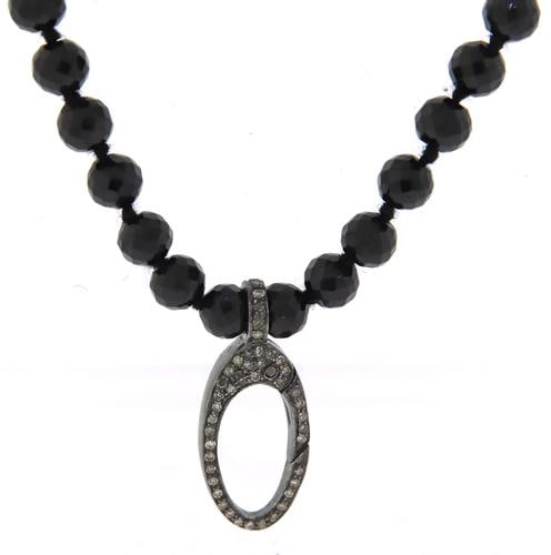 Black Spinel & Silver Diamond Clasp Necklace: Black Spinel and 925 Sterling Silver Diamond Clasp Necklace. 34.47 Grams.
