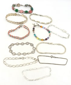 Vintage 925 sterling silver group lot of 11 bracelets