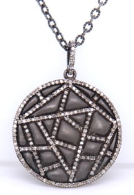 Silver Oxi Quilted Diamond Pendant on Chain