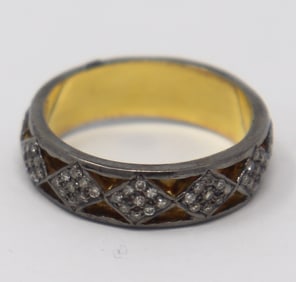 Edgy 925 Sterling Silver Oxidized Diamond Openwork Ring