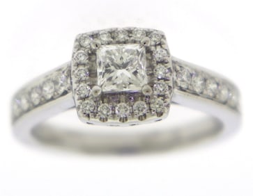 Dazzling 14kt WG Princess Cut Center Diamond Halo Ring