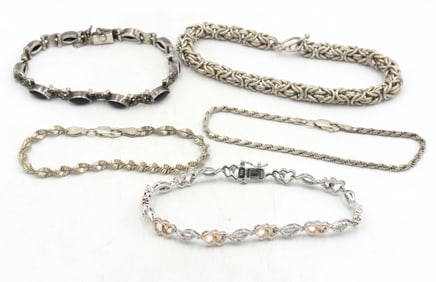 Group lot of 5 Vintage 925 sterling silver bracelets