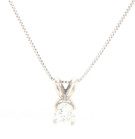 14kt White gold diamond solitaire pendant on chain
