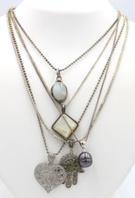 Group lot of 5 Vintage 925 sterling silver necklaces