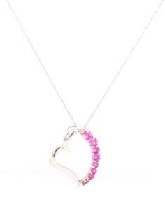 10kt White gold pink topaz heart shaped pendant on chain