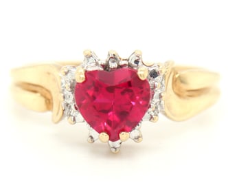 10kt Yellow gold heart shaped pink topaz and diamond ring