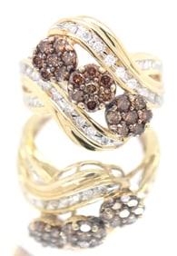 10kt Yellow Gold Chocolate and White Diamond Cluster Ring