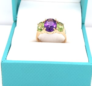 14kt Yellow gold 2.40ctw amethyst and 1.25ctw peridot cocktail ring