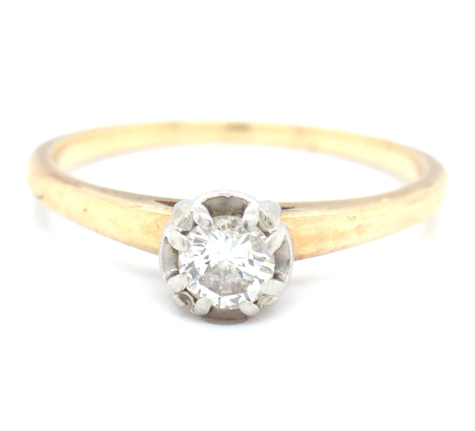 14kt Yellow gold RBC diamond ring: 14kt Yellow gold round brilliant cut diamond ring. The total weight of the ring is 2.1 grams. Ring size 6".