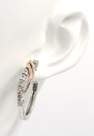 925 Sterling silver and 10kt Rose gold diamond accent hoop earrings