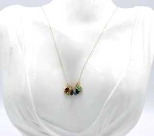 14kt Yellow gold multi color gemstone pendant on chain