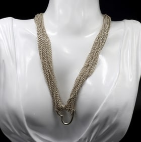 Tiffany & Co multi strand mesh open heart pendant necklace