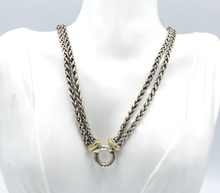 David Yurman double wheat chain necklace with circle pendant