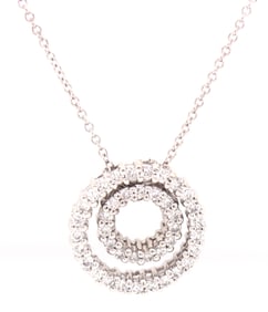 14kt White gold double circle diamond pendant on chain