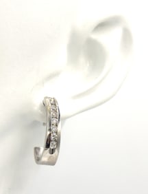 14kt White gold channel set J hoop earrings