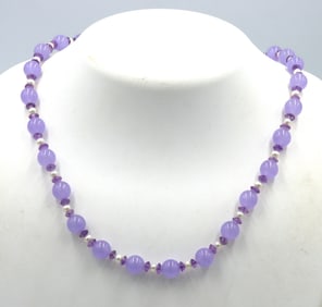 Amethyst and pearl beaded necklace