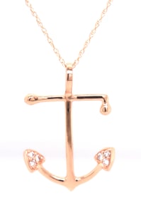 14kt Yellow gold diamond accent Anchor pendant on chain