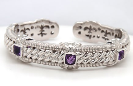 Judith Ripka amethyst cable hinged cuff bangle