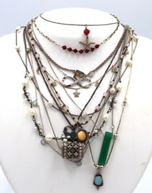 Group lot of 13 Vintage 925 sterling silver necklaces