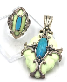 Set of Carolyn Pollack Relios sterling silver agate pendant and ring