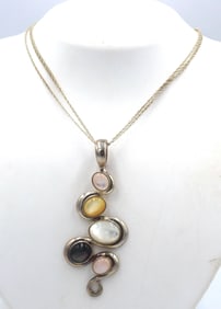 Carolyn Pollack signed 925 sterling silver mother of pearl and black onyx pendant on Italian chain n