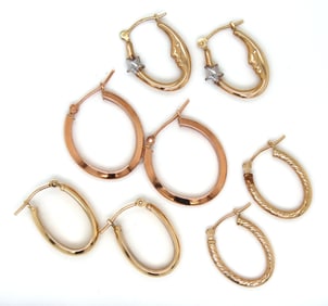 4 Pairs of 14kt yellow gold hoop earrings