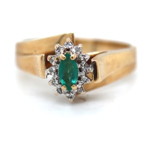 10kt Yellow gold emerald and diamond ring