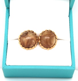 14kt Yellow gold round tiger eye stud earrings