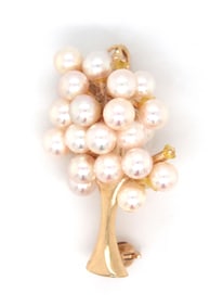 14kt Yellow gold white fresh water pearl cluster brooch pendant