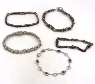 Group lot of 5 vintage 925 sterling silver bracelets