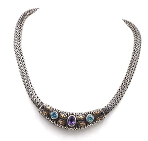 925 Sterling silver amethyst and blue topaz necklace