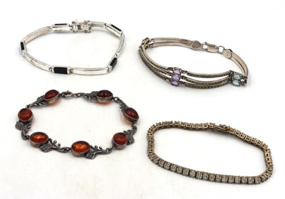 Group lot of 4 vintage 925 sterling silver bracelets