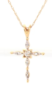 14kt Yellow gold diamond accent cross pendant on chain