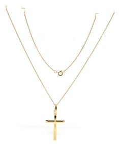 18kt Yellow gold cross pendant on chain necklace