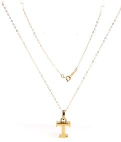 14kt Yellow gold T Charm pendant on chain