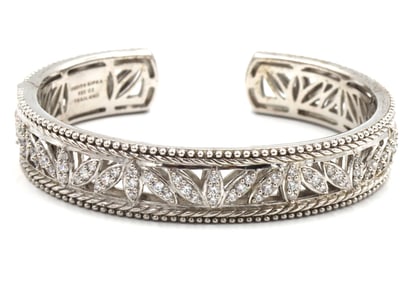 Judith Ripka 925 sterling silver signed cubic zirconia cuff bangle